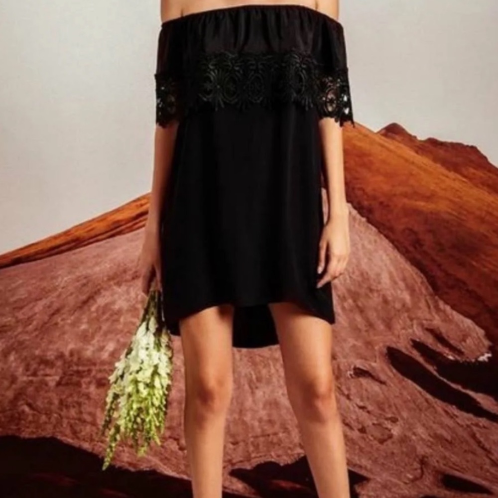 Black lace over the shoulder stone cold fox dress